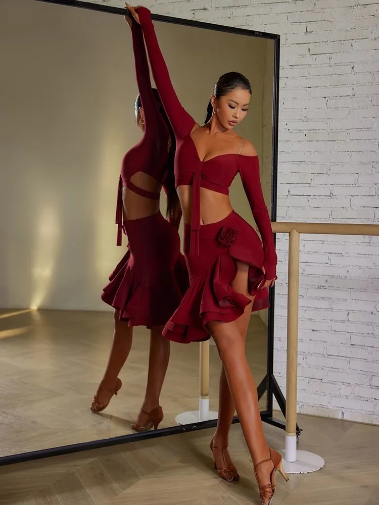 

Юбка для латиноамериканских танцев с двухслойной кринолиновой волной и цветами