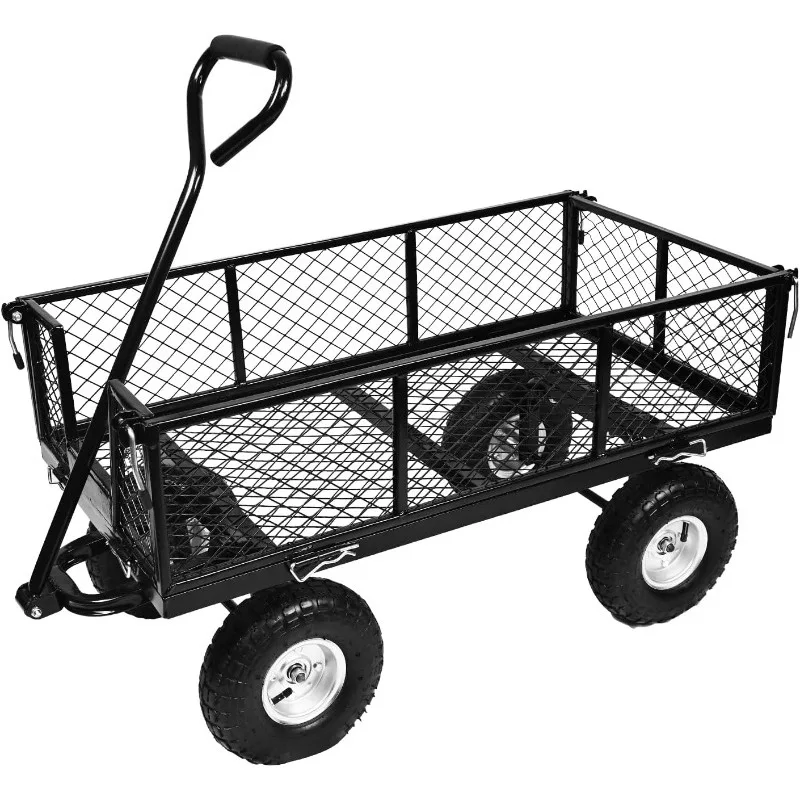 

Garden Cart，Wagon cart with Wheels Foldable with 900lbs, carts with Wheels 180° Rotating Handle and Removable Sides