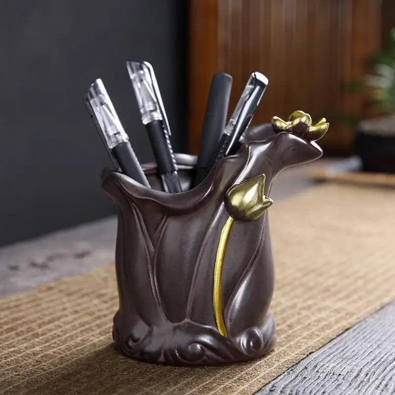 Creative Ceramic Pen Holder Chinese Style Buddhist Mood Stationery Storage Box Desktop Organizer Decoration Office Supplies