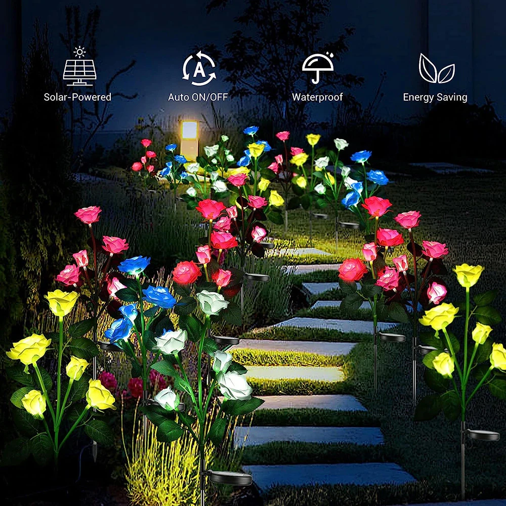 Solar Lights Solar LED Lights Garden Lighting 7 Head Solar LED Simulated Rose Lights Garden Lawn Lights Outdoor IP65 Waterproof Landscape Yard Decoration Solar solar lights,solar led lights,garden lighting