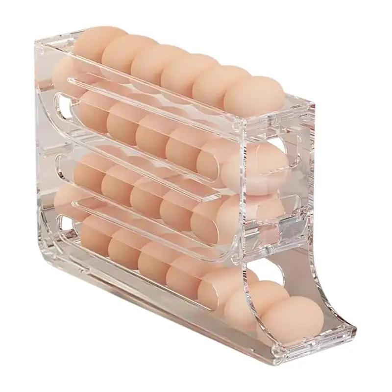 

4 tier refrigerator egg rack 30 Eggs Countertop Cabinets Egg Organizer Space-Saving Rolling Egg Holder Rack for Kitchen Dining