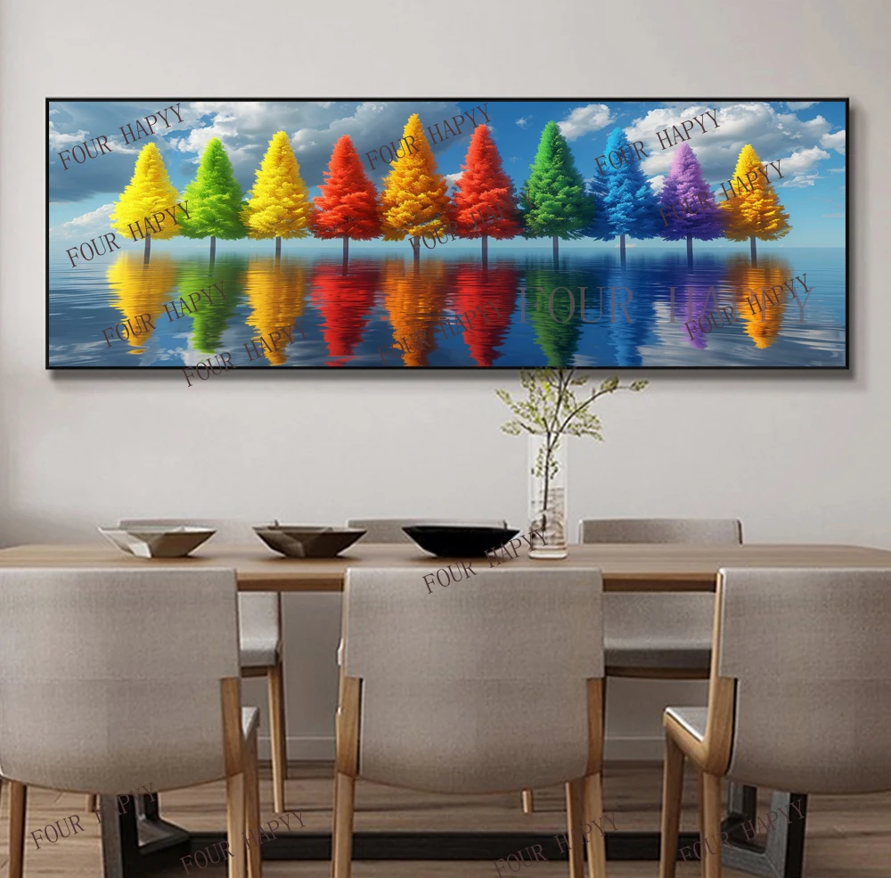 

Алмазная живопись 5D «сделай сам», большая вышивка крестом, с цветными деревьями, с перевернутым изображением пейзажа, настенное искусство, полная круглая вышивка, домашний декор