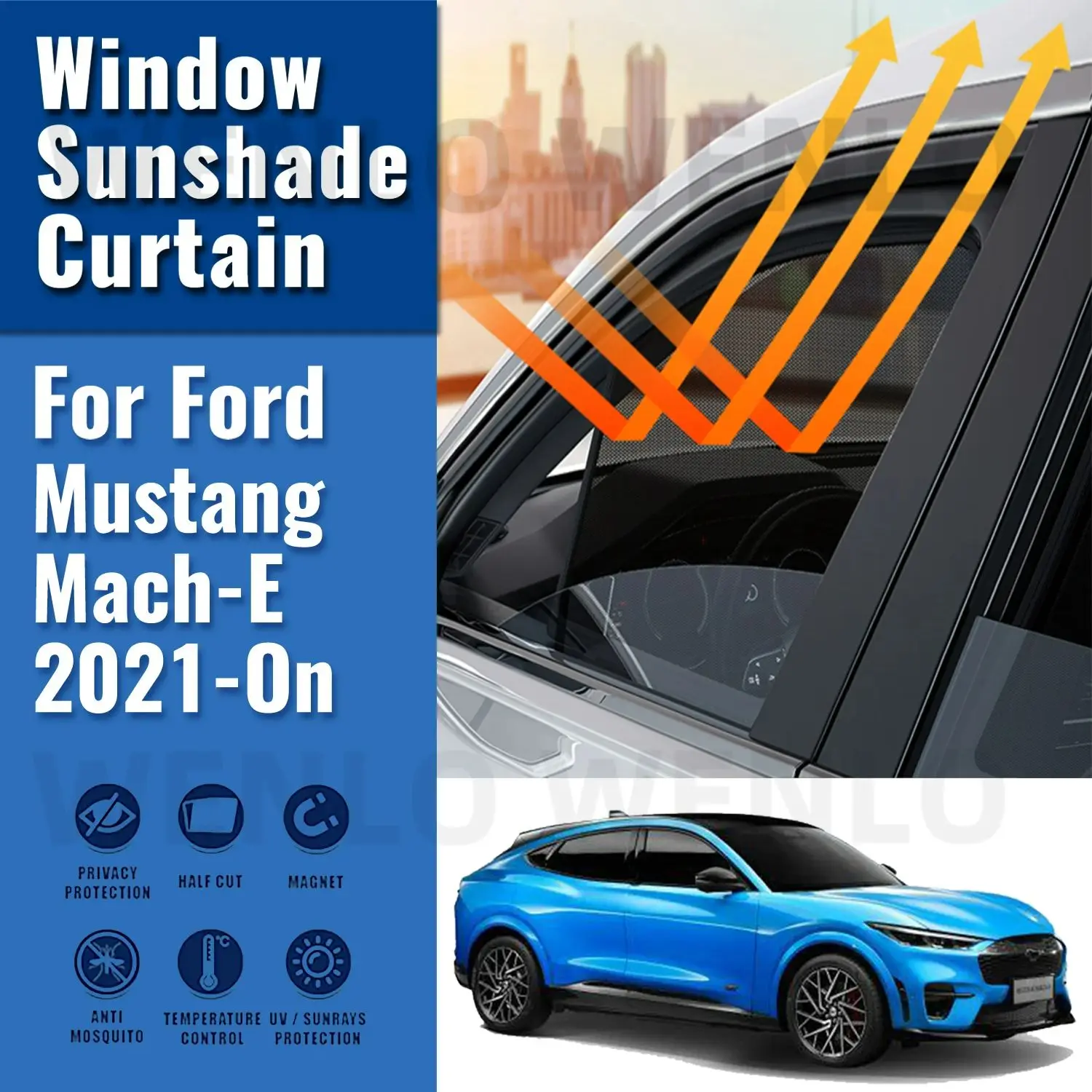 

For Ford Mustang Mach-E 2020 2021 2022 2023 Car Sunshade Shield Front Windshield Frame Curtain Rear Side Window Sun Shade