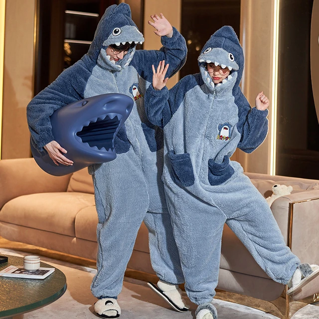 Kigurumi-Pijama de tiburón azul Unisex, mono de dibujos animados