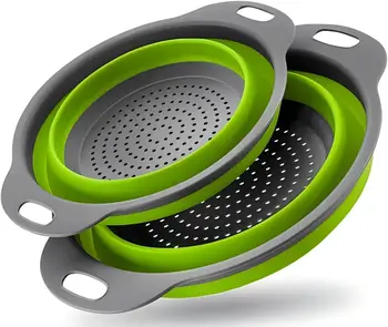 Green Single-Piece Collapsible Silicone Strainer - Multi-Purpose Colander for Pasta Fruits Vegetables Kitchen Travel 1