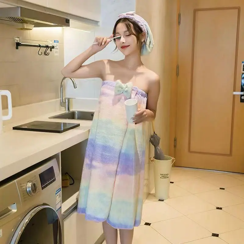 

2Pcs Kit Microfiber Bath Towel Set Coral Velvet Towel With Dry Hair Cap Soft Fast Dry Turban Towel Bathrobe Bathroom No Shedding