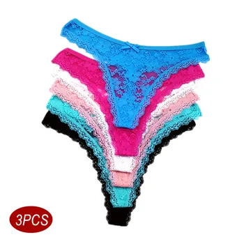 Mutandine di cotone di pizzo da donna 3 pezzi Biancheria intima sexy taglie forti Scava fuori Lingerie G-String Vita bassa Perizoma trasparente Intimo morbido 1