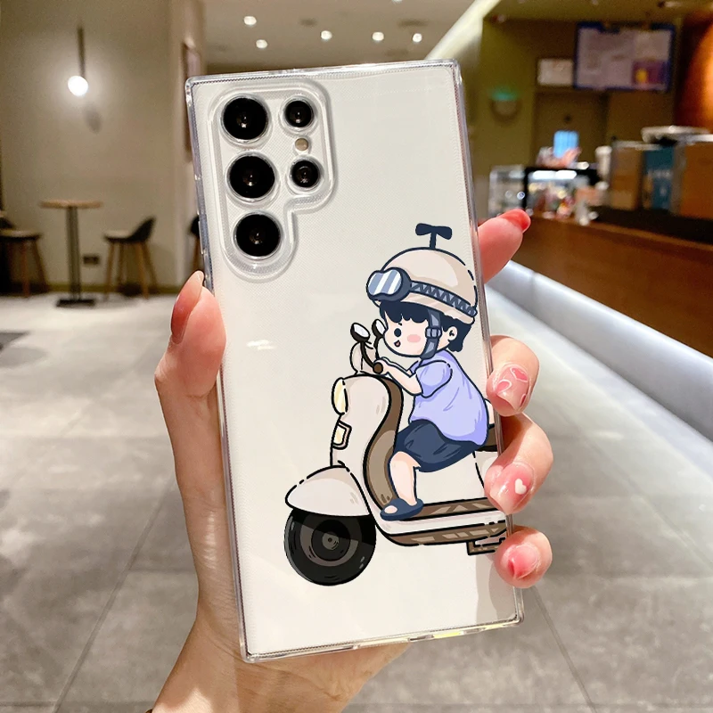 Adorable Cartoon Couple Electric Car Soft Clear Phone Case Cover