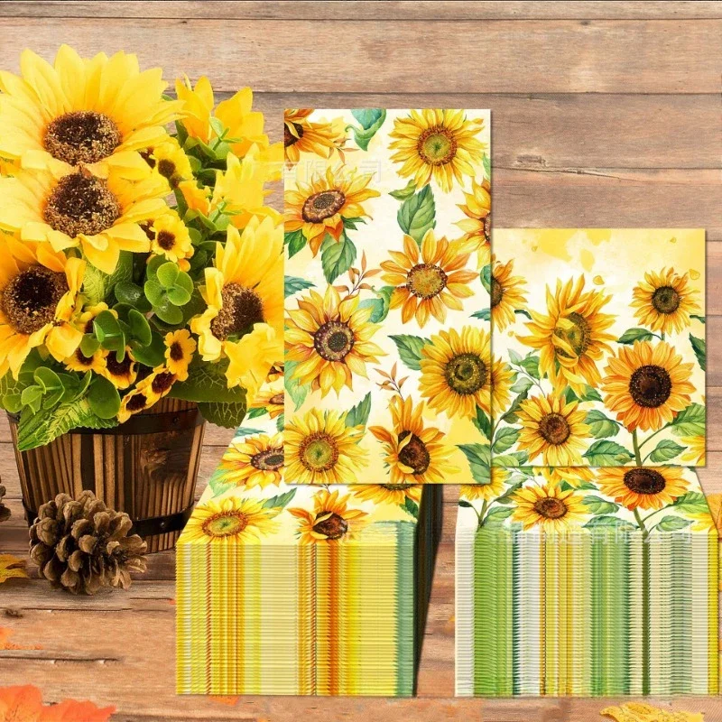 20pcs/Pac 30.2*40.6cm 2-Ply Sunflower Sunflower Long Tissue Paper Party Holiday Disposable Paper Placemat Party Decoration