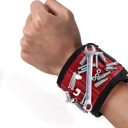 Enhanced Magnetic Wristband with 15 Magnets for Secure Holding of Screws, Nails, and Drill Bits (Red 5R 15Magnets)