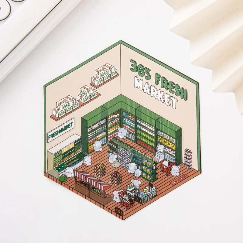 PET 3D Cute Sticker Pack DIY Three Dimensional Kawaii Cabin Scene Landscaping Decoration Sticker Gift for Kid Child Baby