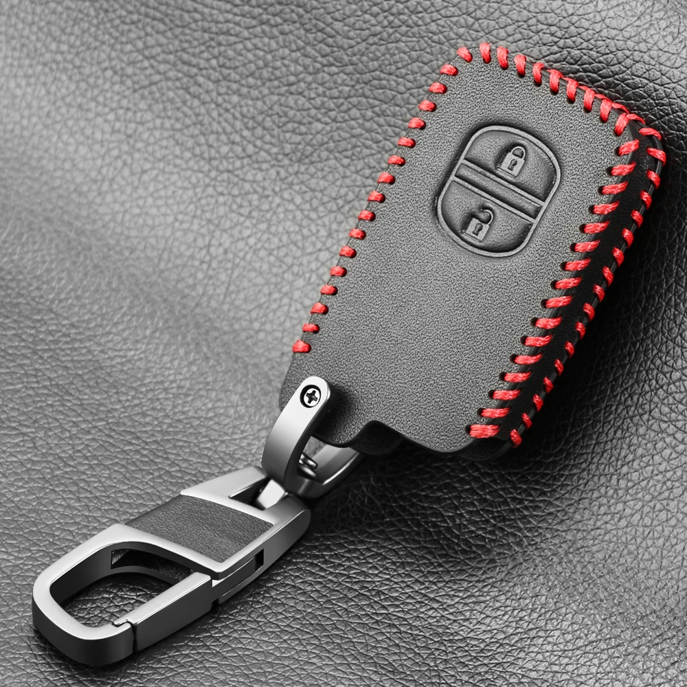 Leather Car Key Case Cover For Toyota Aqua RAV4 Land Cruiser Camry Prado Corolla Prius 2 Button 2013 2014