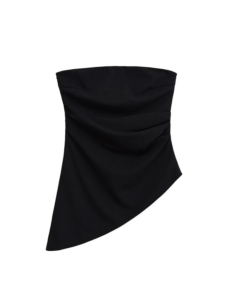 2025 Women's Summer Asymmetrical Top Solid  Sleeveless Pleated Backless Female Sexy New Irregular Multicolor Strapless Tops