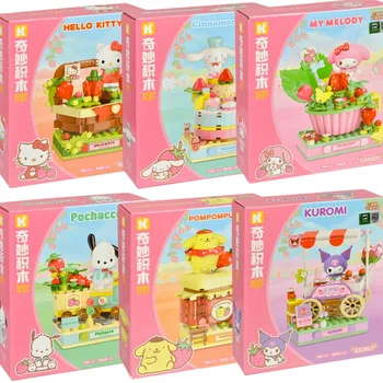 Sanrio Building Block Toys Hello Kitty Melody Kuromi Cartoon Anime Figure Model Strawberry Series Home Decoration Ornaments Toys
