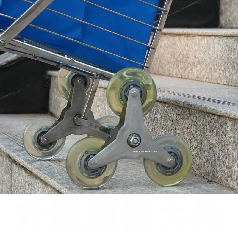 Stainless Steel Stair-Climbing Shopping Cart, Foldable Large Grocery Dolly, Portable Utility Trolley