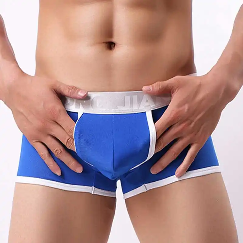 Men Boxer Lingerie Breathable Thin Ice Silk Underwear Sexy Bulge Front Open Penis Large Pouch Men Boxershorts Solid Male Panties 4