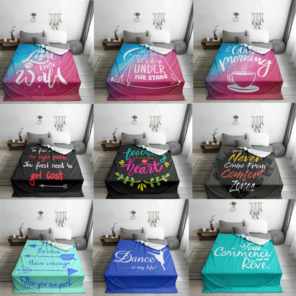

Creative Letters Pattern Blankets Flannel Portable Soft Throw Blanket for Bed Office Quilt Flannel Blanket