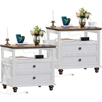 Nightstand Set of 2 with Charging Station, 24" Wide End Table with 2 Drawers, Dresser for Bedroom, Nightstands 1