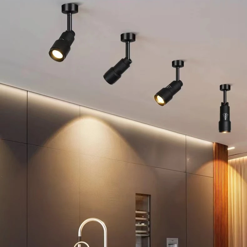 Adjustable 5°~60° Narrow Beam Angle Black White LED Focus Surface Mounted Ceiling Spotlights 7W Zoomable Spotlights with Zooming