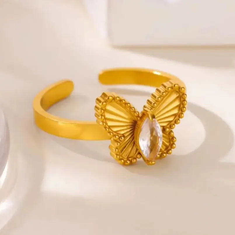 Butterfly Rings Stainless Steel Water Drop Adjustable Ring For Women