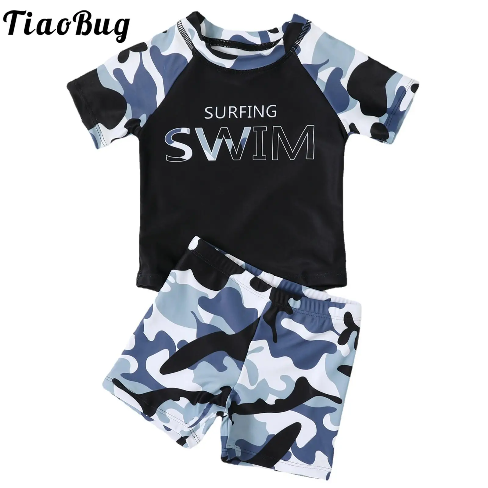 KidBoysSwimmingWearTwoPiecesRashGuardSwimTrunkSetShort