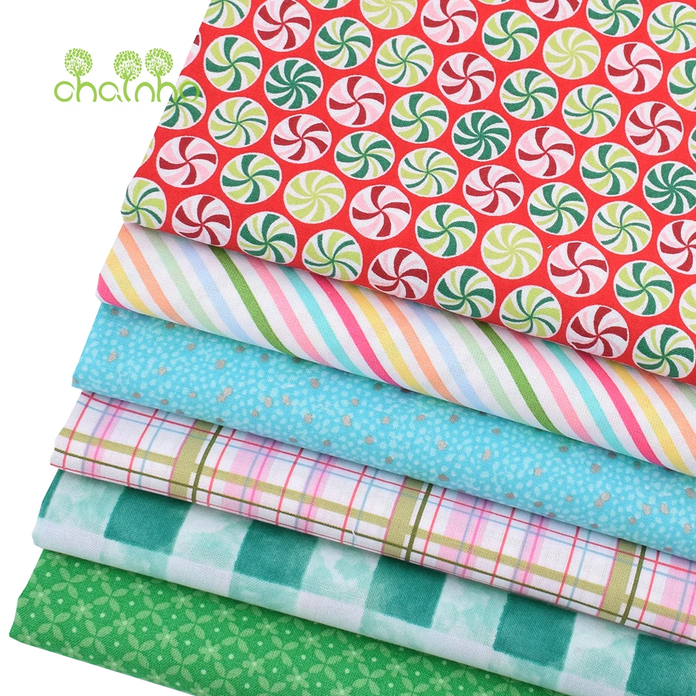 Chainho,Printed Plain Weave Cotton Fabric,Handmade DIY Quilting Sewing Material,Patchwork Cloth,Geometric Series,20x25cm,15CD82