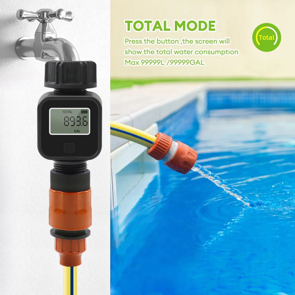 SGS05Garden Water FlowMeter Digital Display Water Consumption Tester FlowVelocity Detector Garden Plant Watering Accessory