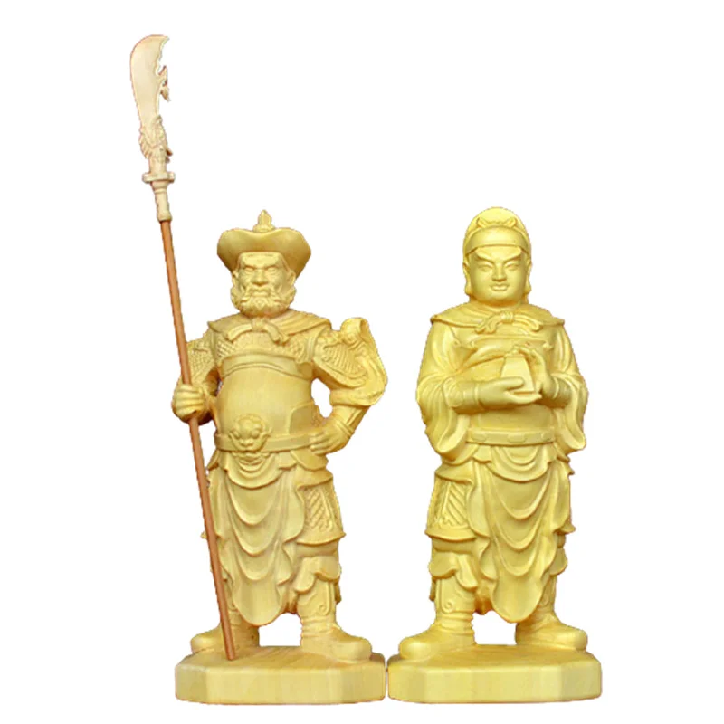 

Zhou Cang and Guan Ping Wooden Statue Hand-Carved Craftsmanship