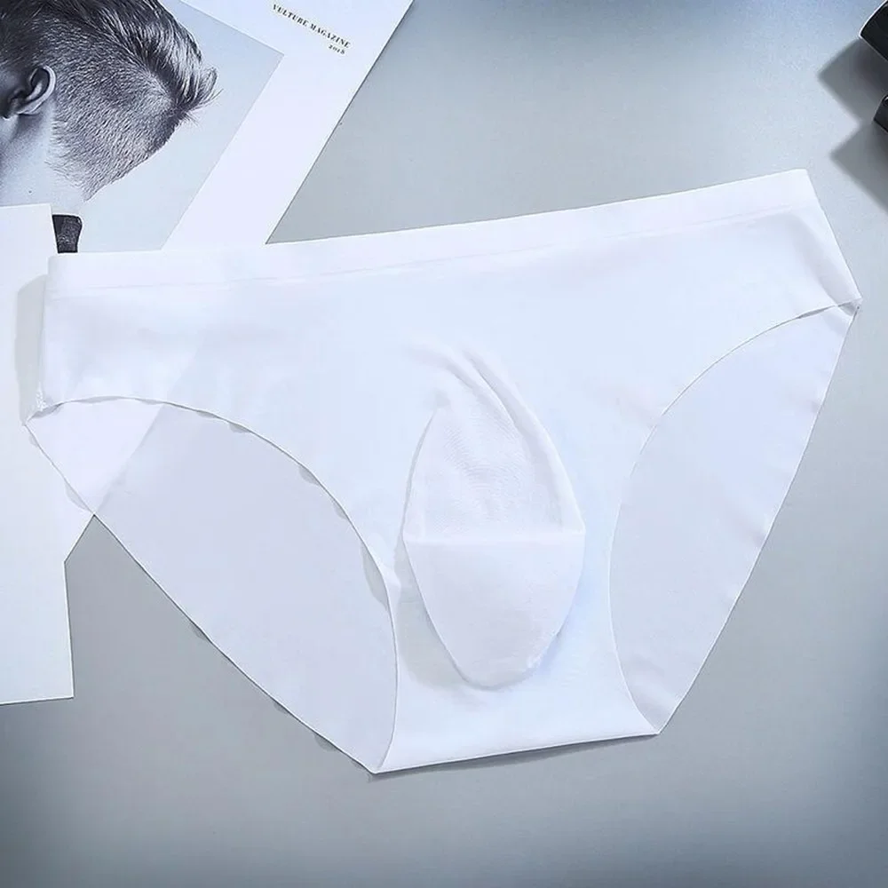 Men Underwear Ice Silk Seamless Mid Waist Briefs Breathable