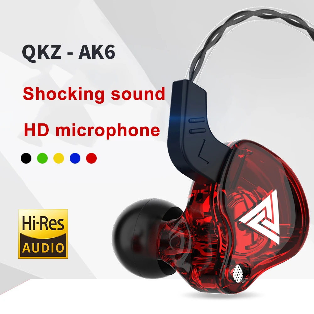 QKZ AK6 구리 드라이버 하이파이 스포츠 헤드폰, 마이크 헤드셋 음악 이어버드 폰, 달리기용 인이어 이어폰, 3.5mm