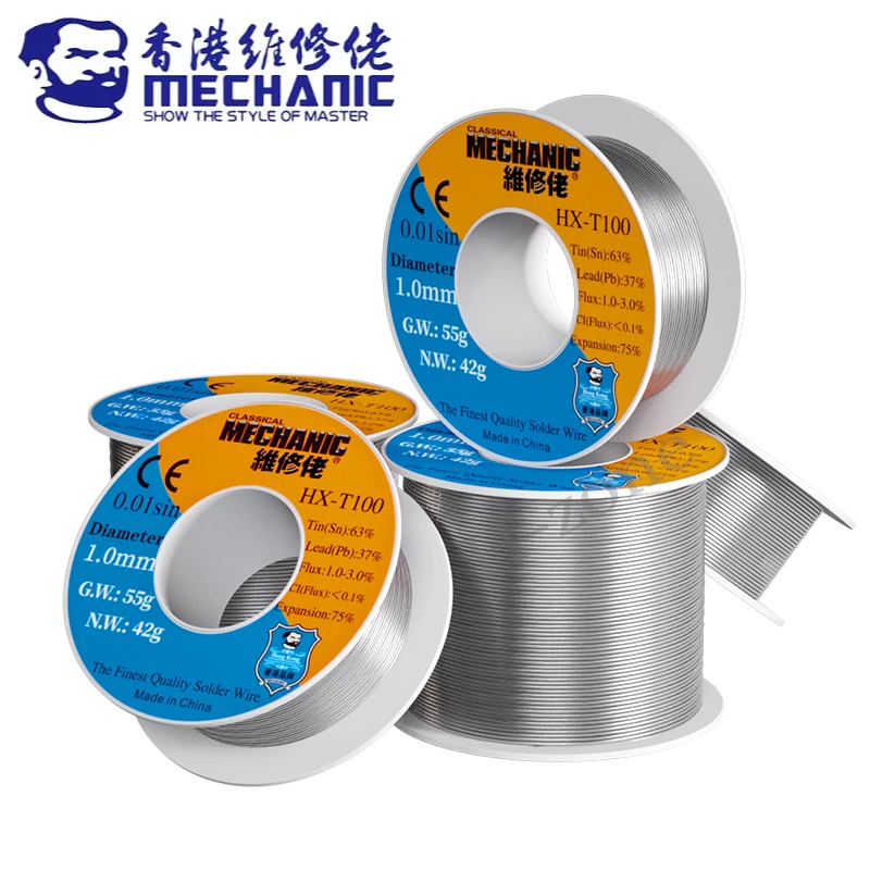 MECHANIC HX-T100 55g Mild Rosin Core 183℃ Melting Point 0.2mm-1.2mm High Purity Solder Wire Welding Flux 1-3% Iron Cable Reel soldering wire soldering tin wire welding wires