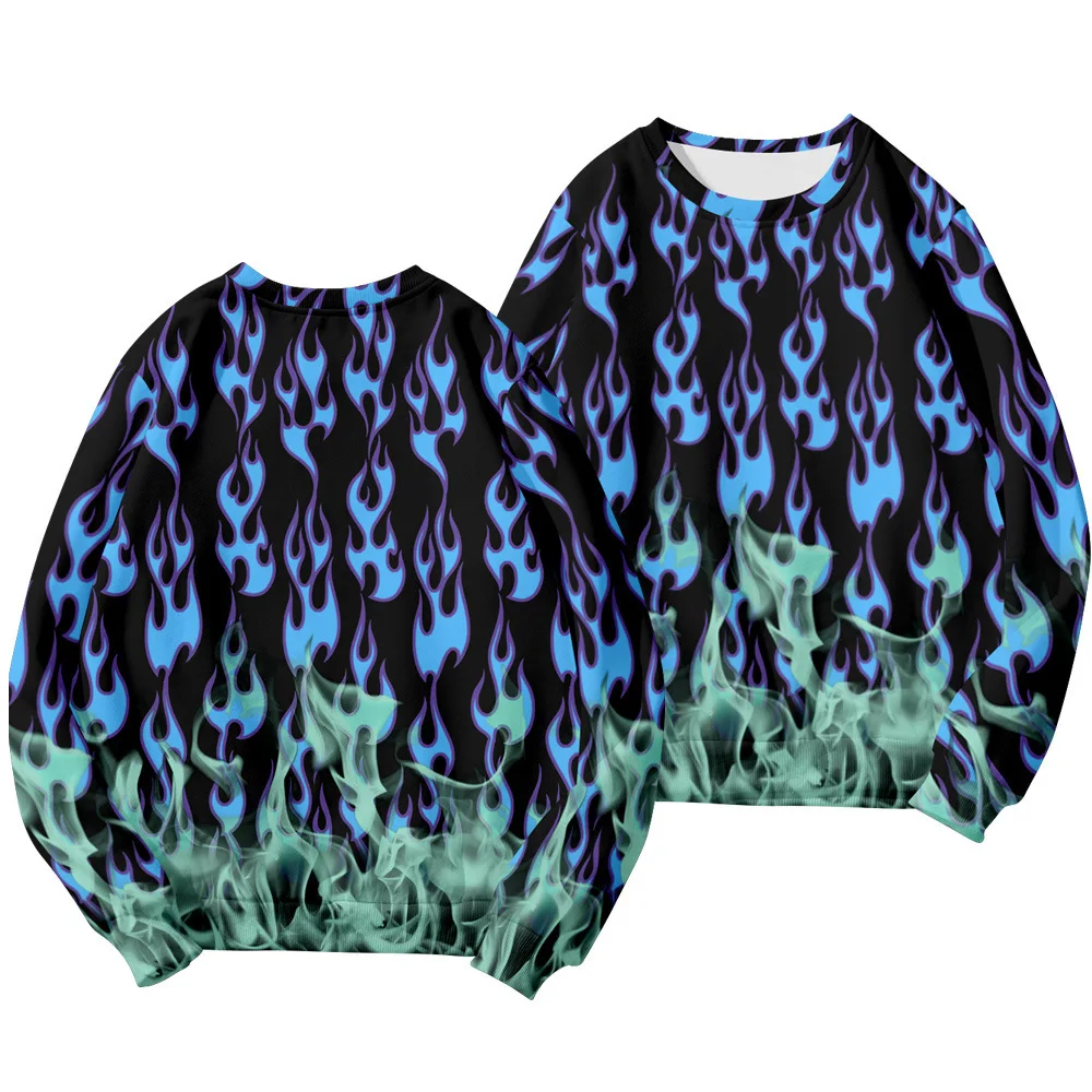 

2021 Blue flame Streetwear Hoodies shirt Men/Women Long Sleeves Cotton Harajuku sweatshirt Spring All-match Pullover tops