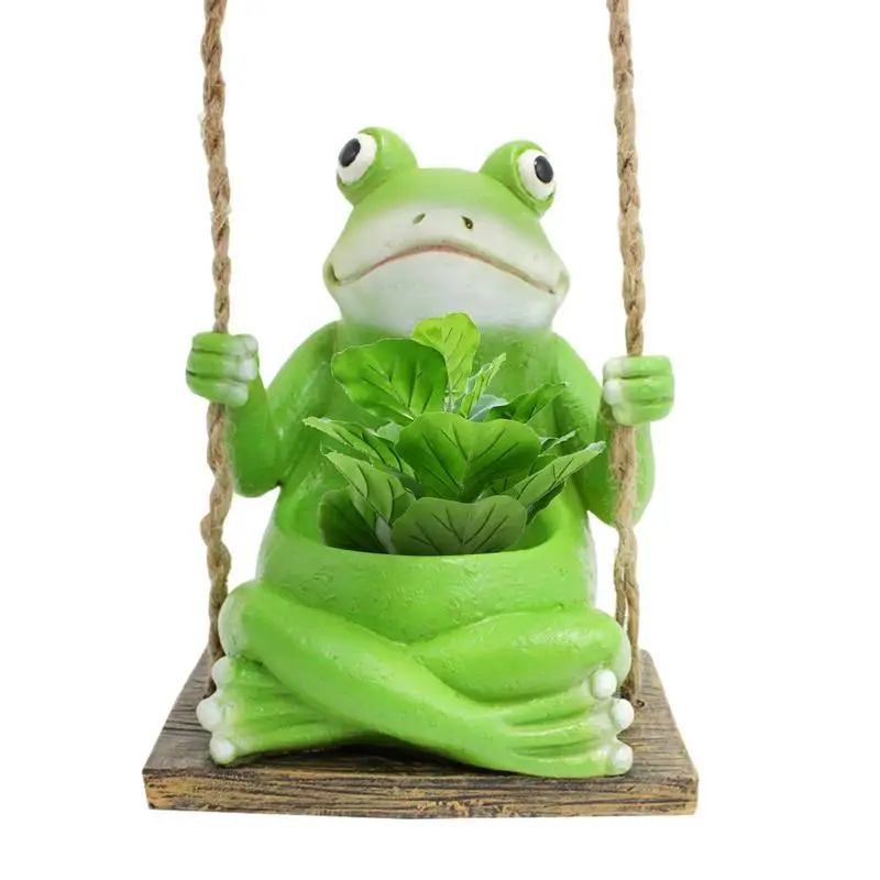 

Frog Succulent Pots Resin Succulent Frog Swing Planter Pots Portable Animal Planters Frog Resin Plant Pot For Garden Patio