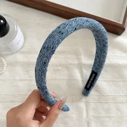 Elegant Tweed Fabric French Blue Hairband - Trendy Non - slip Padded Hair Accessory (Blue)