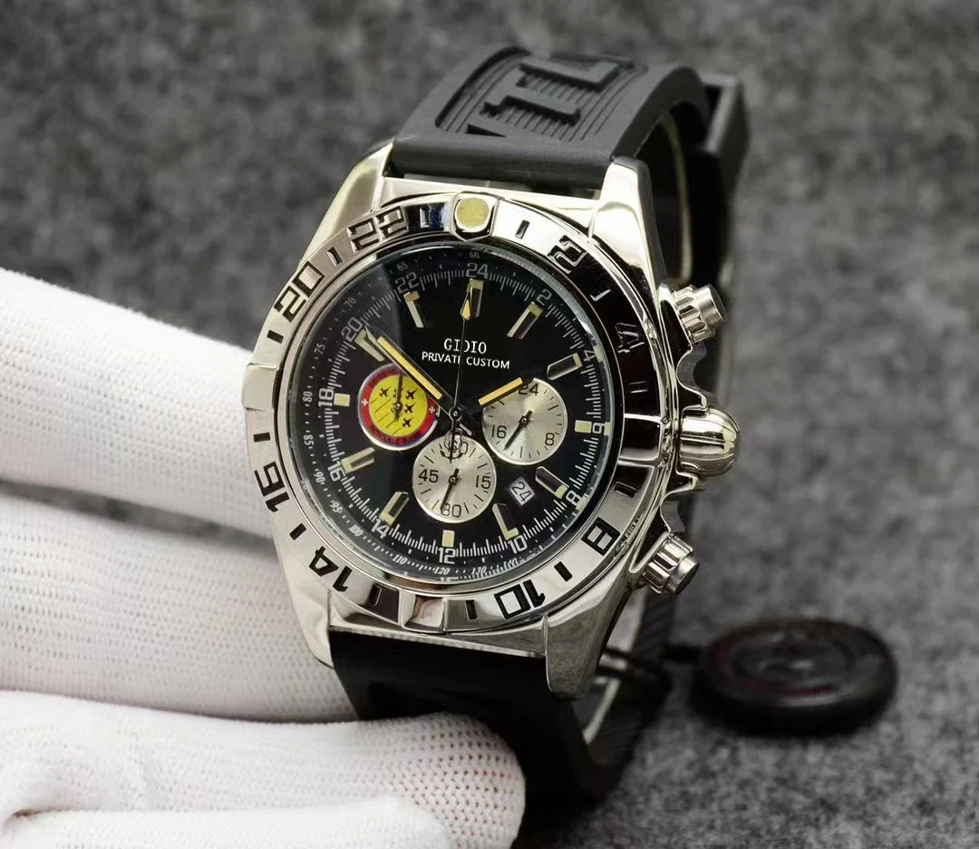 

Lurury New Mens Quartz Chronograph Watch Stainless Steel Black Blue Leather Rubber Rose Gold Casual Watches