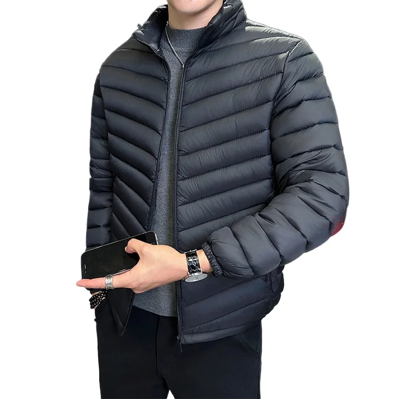 New Winter Jacket Men's Simple Fashion Soft Thick Warm Parkas Male Casual Stand Collar Windproof Down Cotton Padded Jacket