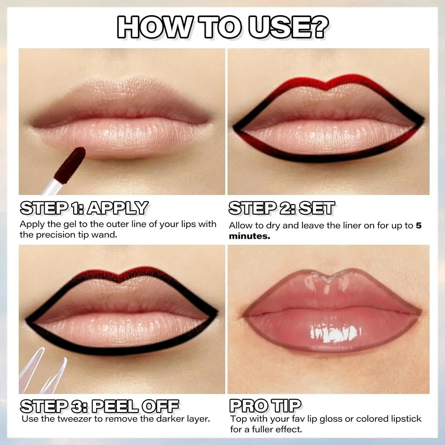 Lip Makeup Lip Glaze Lip Tint Lip Stain Lip Gloss 6 Colors Waterproof Lip Liner Peel Off Tattoo Lip Gloss Long Lasting Matte Tint Black Contour Tear-off Makeup Stain Cosmetic