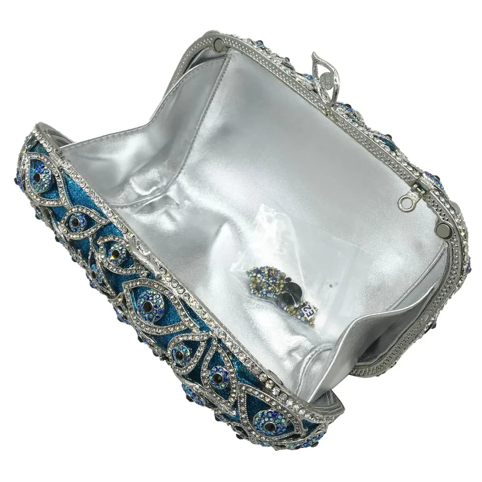 Boutique De FGG Pochette da donna nera con fiori di cristallo, borsa da