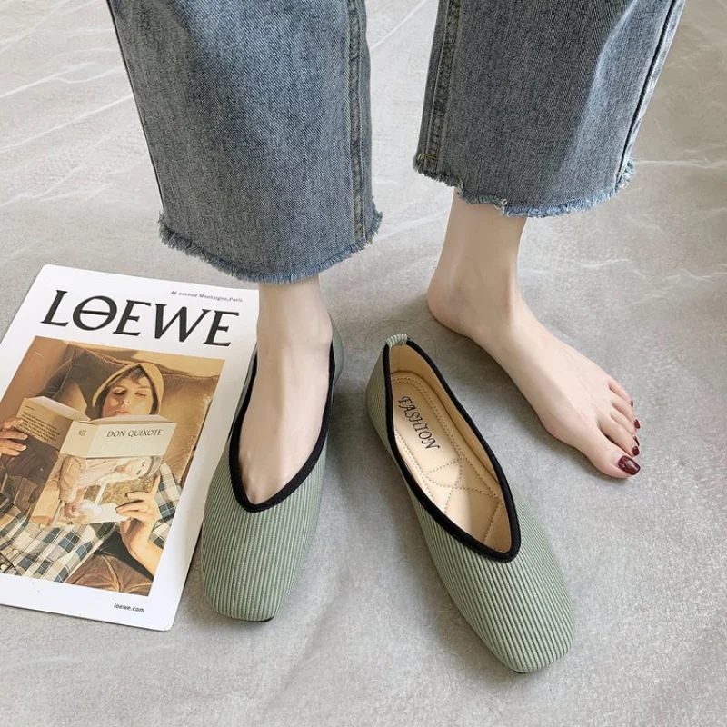 Women Flats Shoes Cotton Fabric Ballerina Socks Shoes Loafers Slip on Flat Heel Mule Plus Size 43