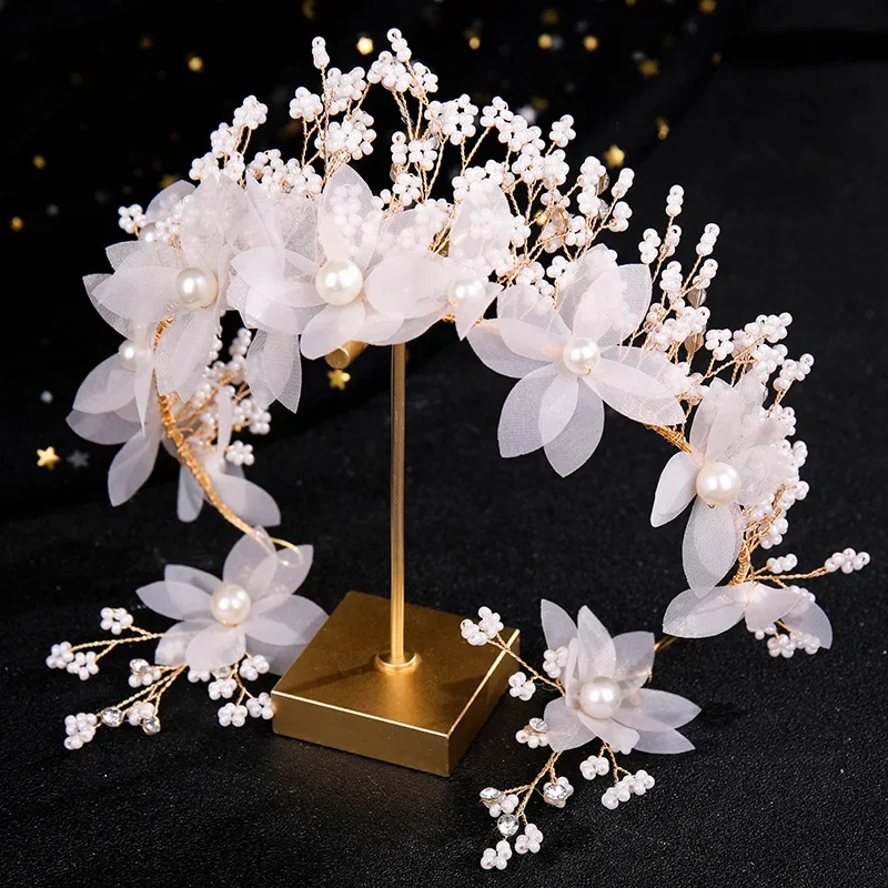 Flower Pearl Headband Hairband Tiara For women Queen Pageant Party Bridal Wedding Hair Accessories Jewelry Band Gift