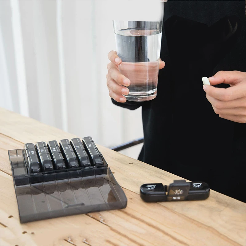 Compact 21-Compartment Portable Pill Organizer - Black