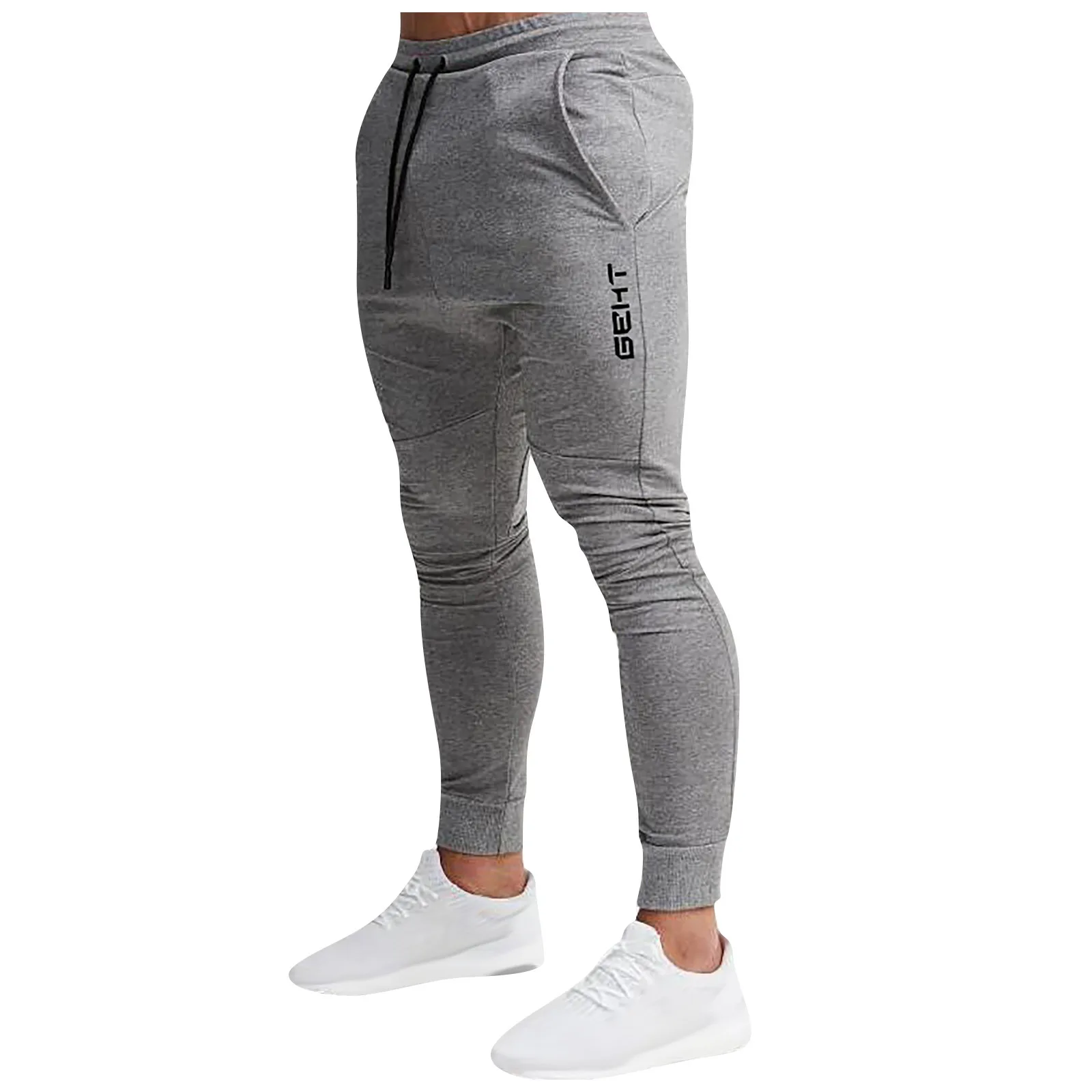 

Men'S Running Trousers Spring Summer Solid Color Small Feet Slim Fit Pants Classic Drawstring Elastic Waist Skinny Casual Trouse