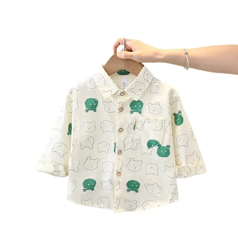 Baby Boys Summer Shirt Thin Long Sleeve Pure Cotton Spring Autumn Wearable Open Cardigan Children's Clothing