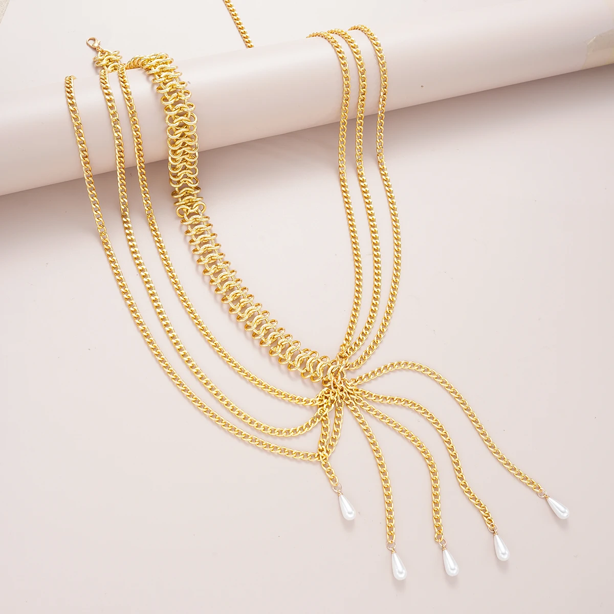 Luxury Imitation Pearl Waist Belt Chain for Women Hip Hop Jeans Dress Bikinis Long Tassel Body Belt Jewelry