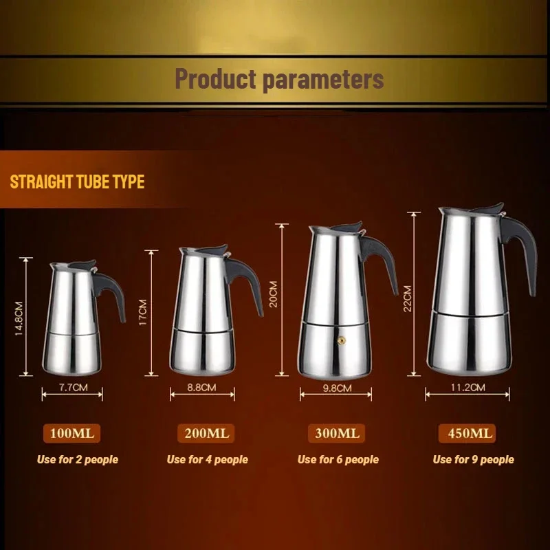 100-600ml Espresso Coffee Maker Stainless Steel Italian Coffee Machine for 2-12 Cups Mocha Latte Stovetop Filter Kettle Moka Pot espresso coffee maker coffee maker coffee pot espresso maker