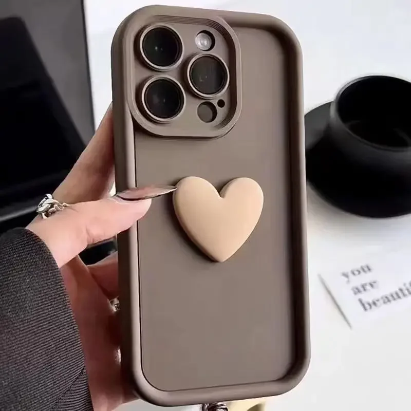 INS 3D Love Heart Silicone Phone Case For iPhone 11 12 13 14 15 Pro Max XS XR 7 8 Plus SE 2 2020 Simple Fashion Candy Case Cover