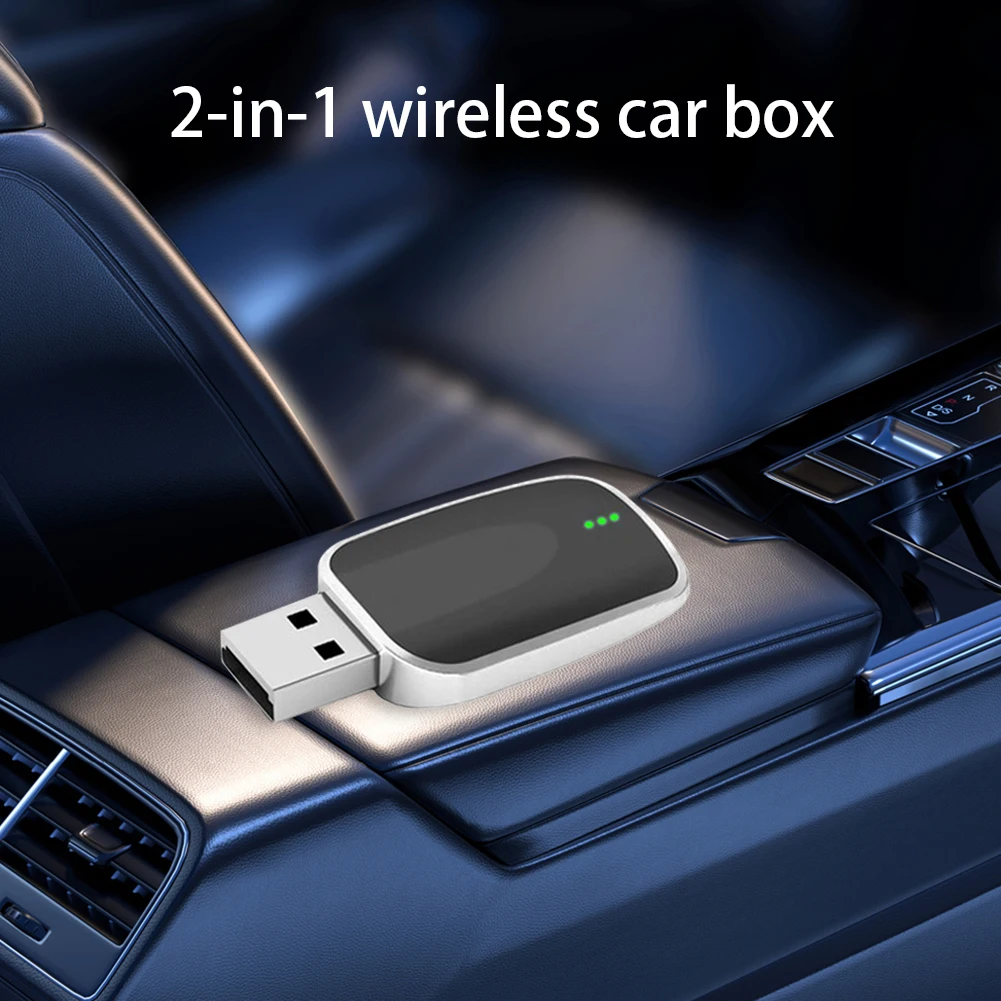 2 in 1 무선 CarPlay 안드로이드 오토 어댑터 무선 CarPlay 어댑터 스마트 USB 동글 (아이폰 및 안드로이드 기기용, 순정 유선 차량용)