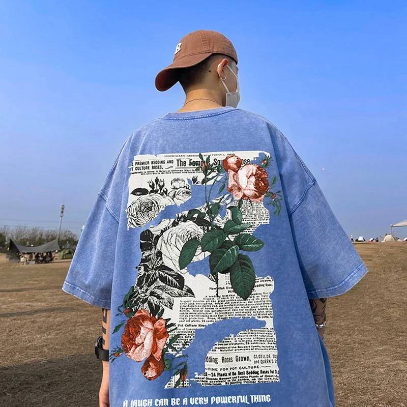 

Летние дизайнерские футболки с надписью Goth Rose для мужчин, Женская винтажная уличная одежда 2K, футболки большого размера