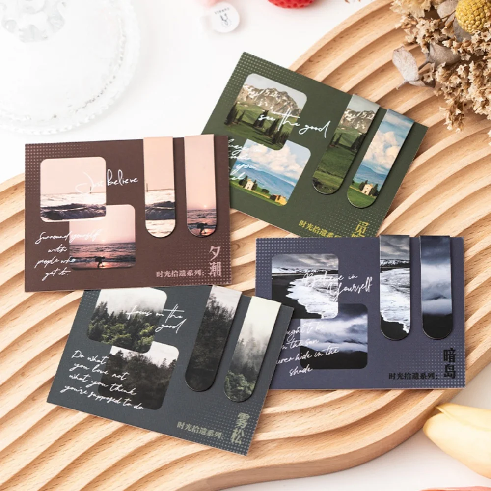 Creative Magnetic Bookmarks Landscape Book Pages Marker School Supplies 4 Style 2pcs/set