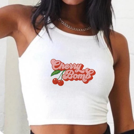 Short-sleeved T-shirt Women Summer cherry letter print short-sleeved top Spice Girls wearing crop short slim-fit street style